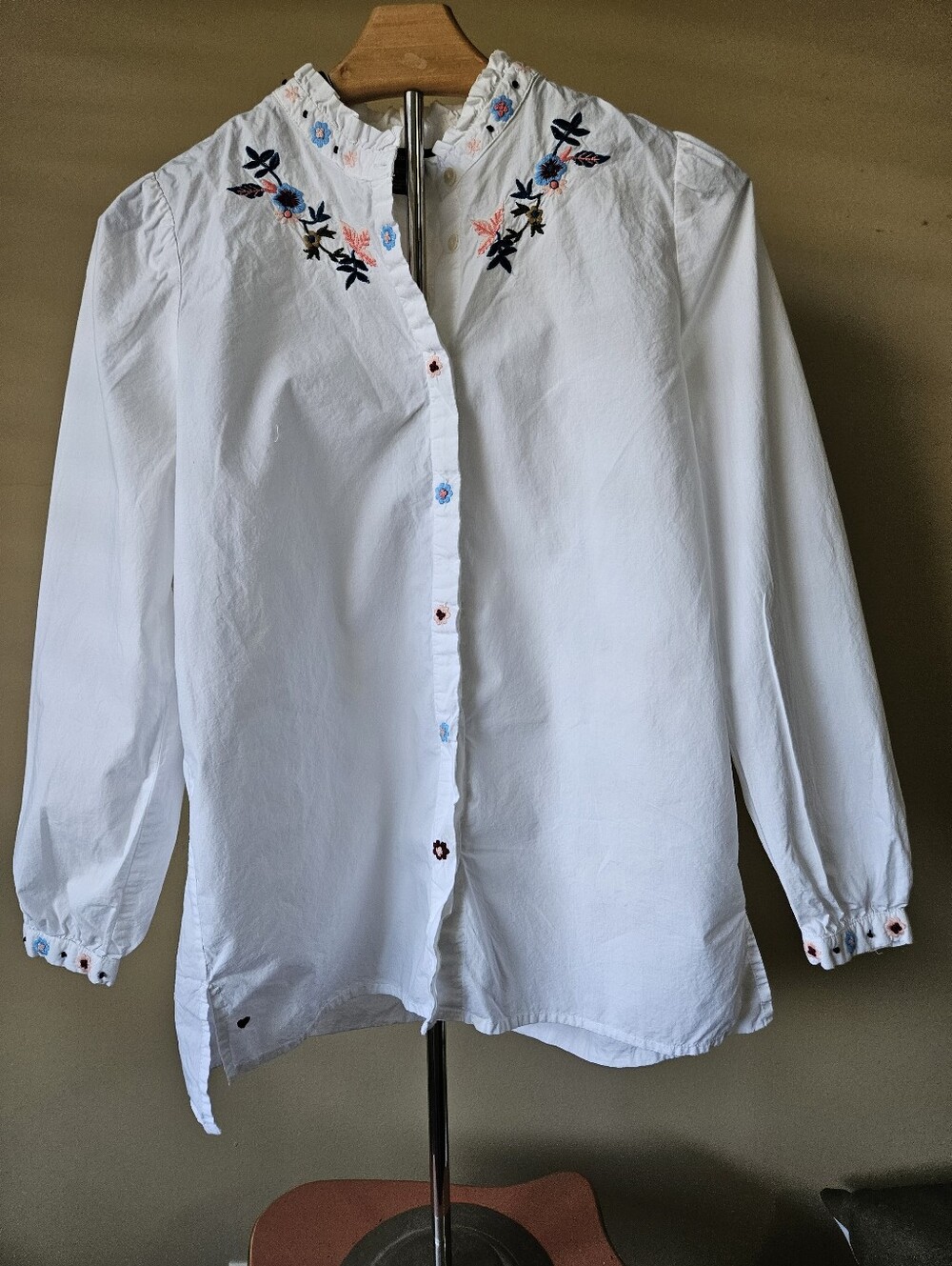 French Connection  Embroidered  Ruffle Blouse - Size XS